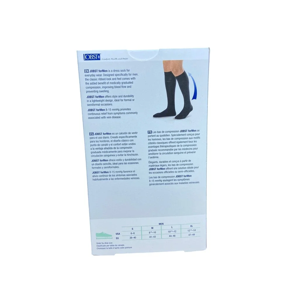 JOBST forMen Compression Socks White Large 8-15 mmHg Knee High Ribbed 110333 NEW